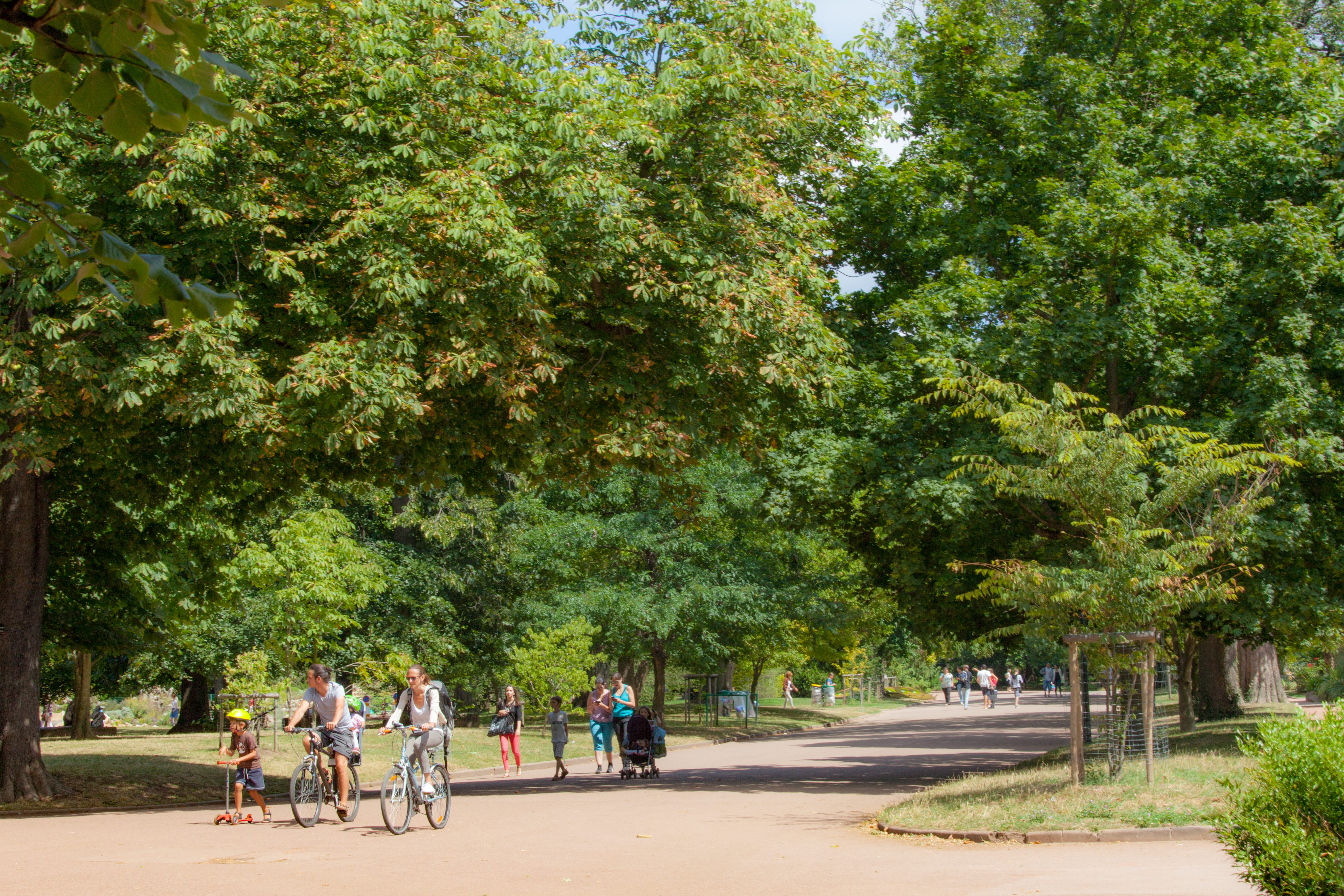 Passants et cyclistes au Parc de la Tête d'Or